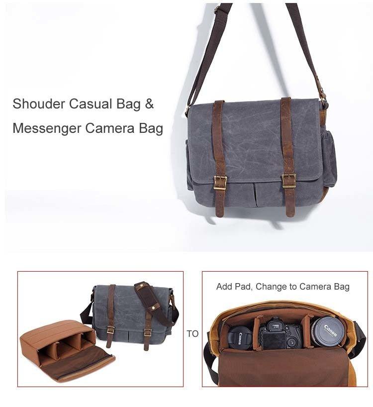 Woosir Waxed Canvas DSLR Camera Messenger Bag - Woosir