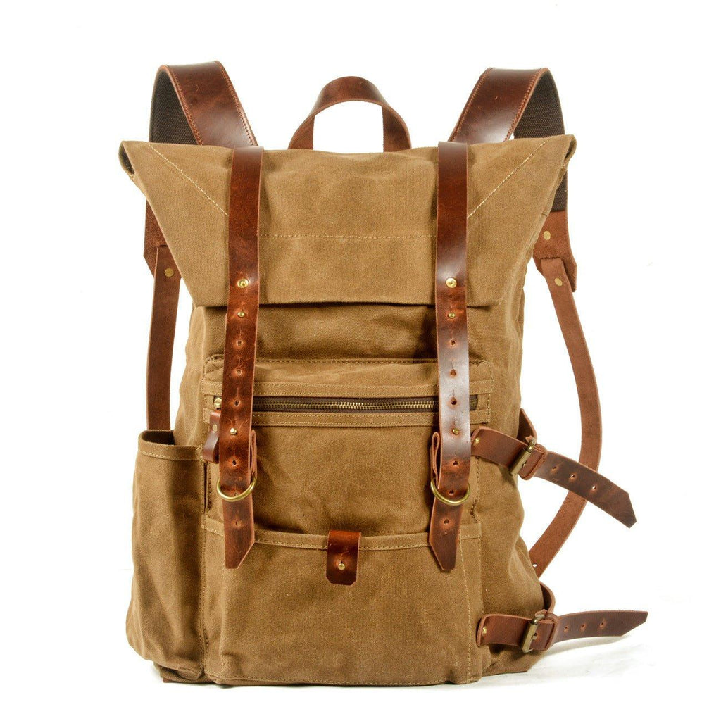 Large Waxed Canvas Hiking Backpack Rucksack Mens - Woosir