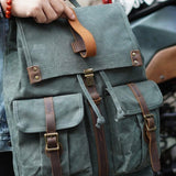 Waxed Canvas Backpack with Front Pockets - Woosir
