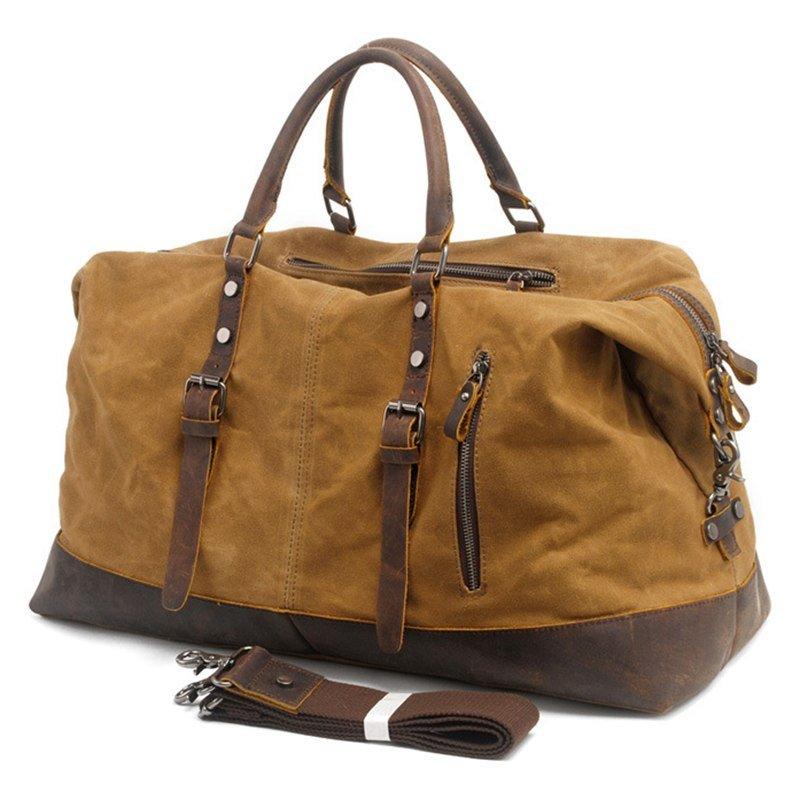 canvas weekend travel duffel bag Large Waxed Canvas Weekender Duffle Bag Travel Mens, Khaki