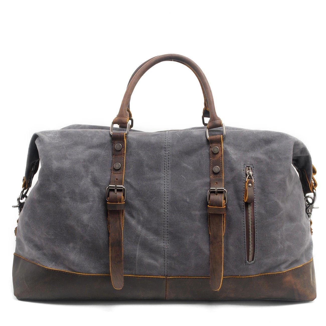 Buy Duffle Bag for Men Waterproof Genuine Leather Canvas Travel Duffel Bags  for Women Overnight Weekender Bag for Traveling, 1-Grey, Large, Vintage at