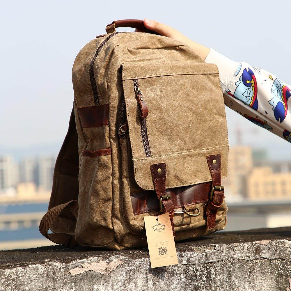 Waxed Canvas Rucksack Vintage Backpack - Woosir