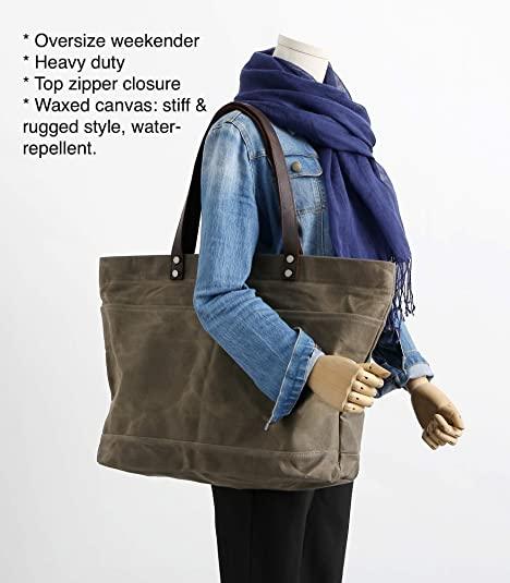 Woosir Waxed Canvas Shoulder Tote Bag with Front Pockets - Woosir