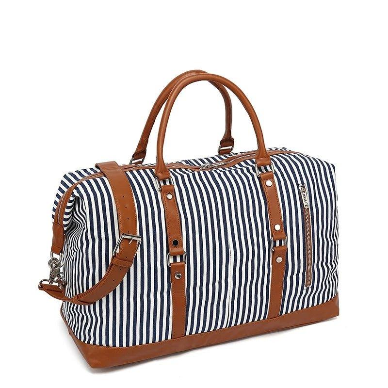 bluboon weekender overnight bag canvas genuine leather travel duffel tote Blue Tumbled Duffle Large enough to fit several outfits and small enough to throw in your passenger seat Bluboon Travel Tote Bags with