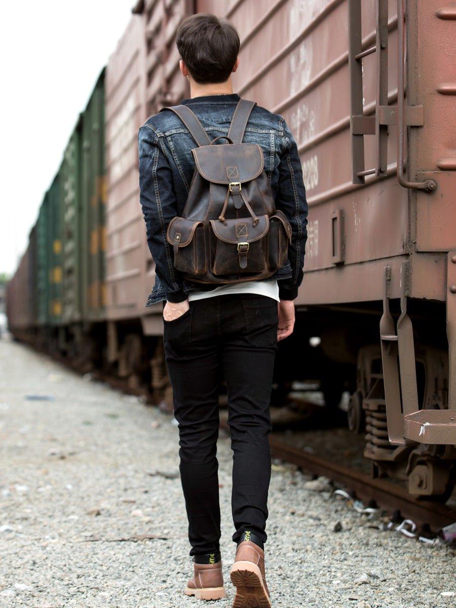 Mens Vintage Leather Backpack Drawstring Mens Vintage Leather Backpack Drawstring