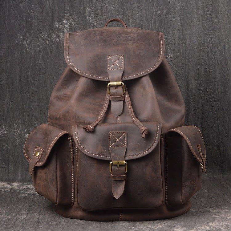 Women's Canvas Leather Drawstring Hiking Backpack Purse Rucksack
