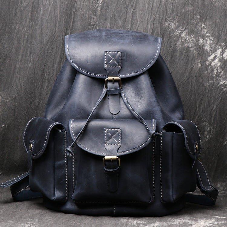 Mens Vintage Leather Backpack Drawstring Woosir
