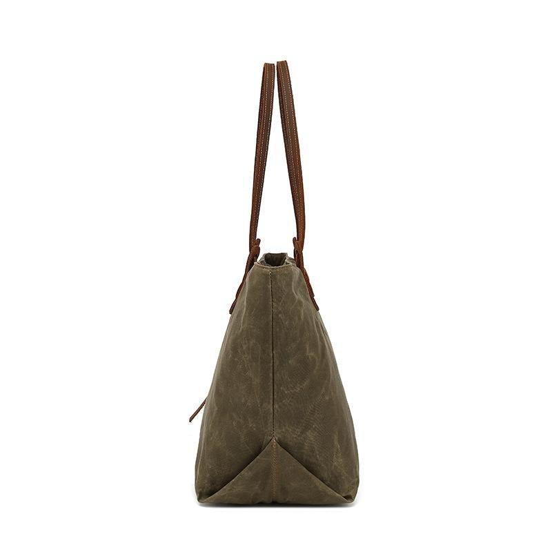 Woosir Canvas Tote Purse Bags with Zipper and Drawstring, Coffee